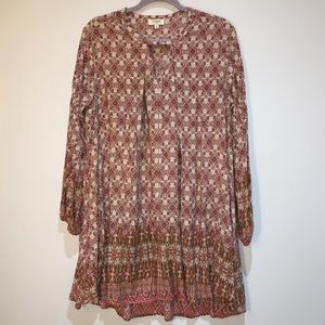Umgee Printed Mini Boho Prairie Style Shift Dress Large